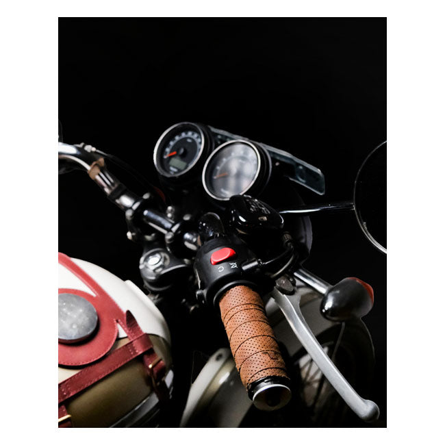 Trip Machine, handlebar grip wraps. Tobacco perforated