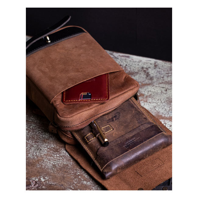 Trip Machine, Thigh bag / leg bag. Tobacco brown