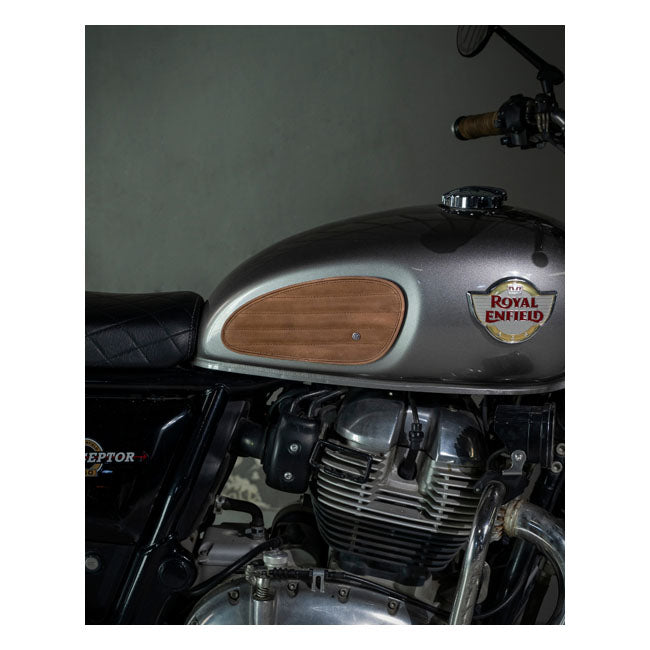 Trip Machine, Classic leather tank pad set. Tobacco