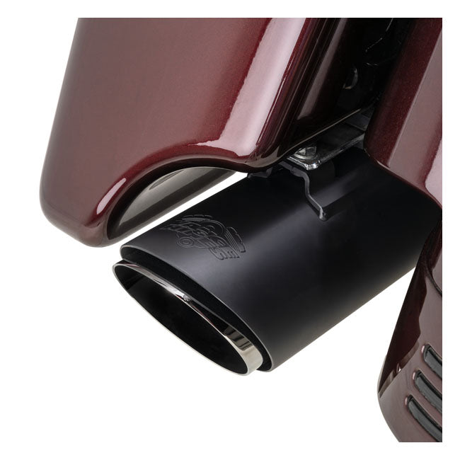 Vance & Hines, 4" Twin Slash Round slip-on mufflers. Black — 17-25 FLT/Touring (excl. Trikes)