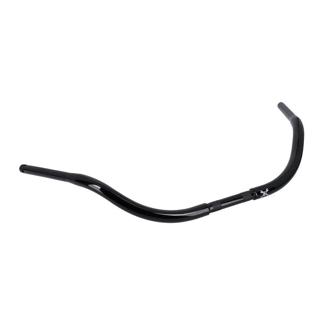 Burly, 1-1/4" Beach Bar handlebar. Gloss black — 82-24 H-D mech. & e-throttle (excl. 88-11 Springers) with 1" I.D. risers (NU)