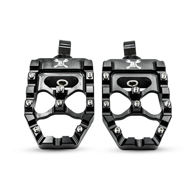 Burly, MX Evolution foot pegs. Black — All H-D with traditional male mount. (Excl. rider/passenger on: 18-24 Softails; 20-21 Livewire. Excl. rider location on: 15-20 XG; 10-22 XL1200X/XS; 11-20 XL1200C; 12-16 XL1200V)
