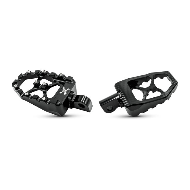 Burly, MX Evolution foot pegs. Black — All H-D with traditional male mount. (Excl. rider/passenger on: 18-24 Softails; 20-21 Livewire. Excl. rider location on: 15-20 XG; 10-22 XL1200X/XS; 11-20 XL1200C; 12-16 XL1200V)
