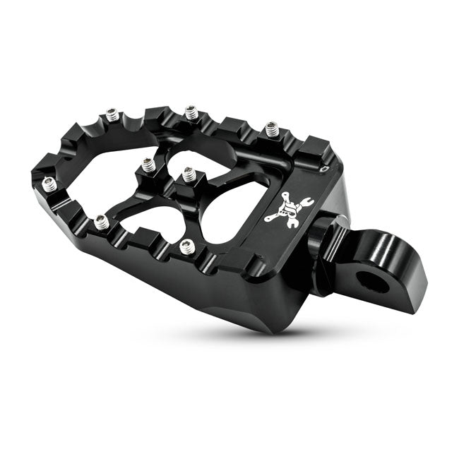 Burly, MX Evolution foot pegs. Black — All H-D with traditional male mount. (Excl. rider/passenger on: 18-24 Softails; 20-21 Livewire. Excl. rider location on: 15-20 XG; 10-22 XL1200X/XS; 11-20 XL1200C; 12-16 XL1200V)