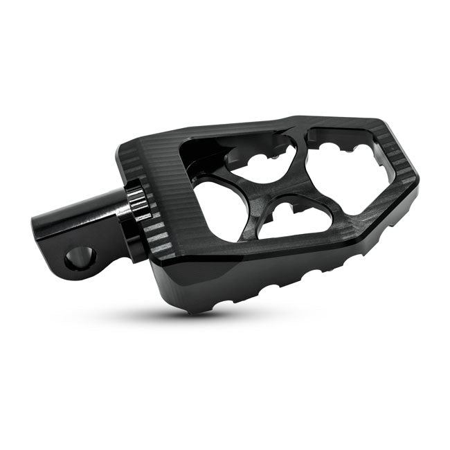 Burly, MX Evolution foot pegs. Black — All H-D with traditional male mount. (Excl. rider/passenger on: 18-24 Softails; 20-21 Livewire. Excl. rider location on: 15-20 XG; 10-22 XL1200X/XS; 11-20 XL1200C; 12-16 XL1200V)