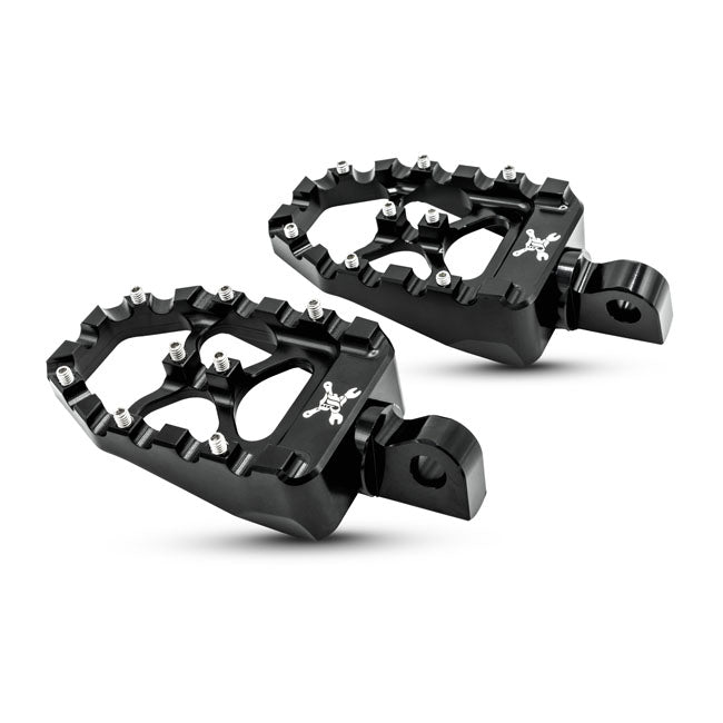 Burly, MX Evolution foot pegs. Black — All H-D with traditional male mount. (Excl. rider/passenger on: 18-24 Softails; 20-21 Livewire. Excl. rider location on: 15-20 XG; 10-22 XL1200X/XS; 11-20 XL1200C; 12-16 XL1200V)