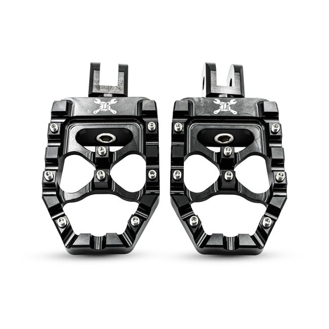 Burly, MX Evolution foot pegs. Black — 18-24 Softail with foot pegs (rider); Triumph Thruxton