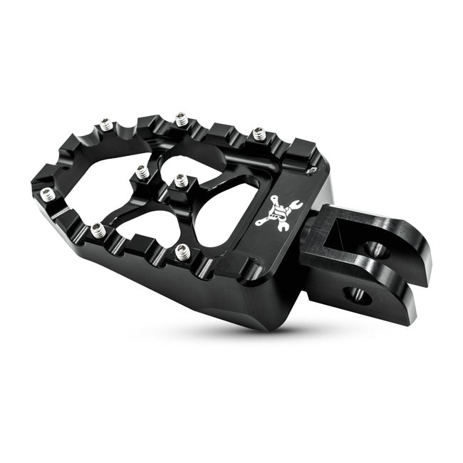 Burly, MX Evolution foot pegs. Black — 18-24 Softail with foot pegs (rider); Triumph Thruxton