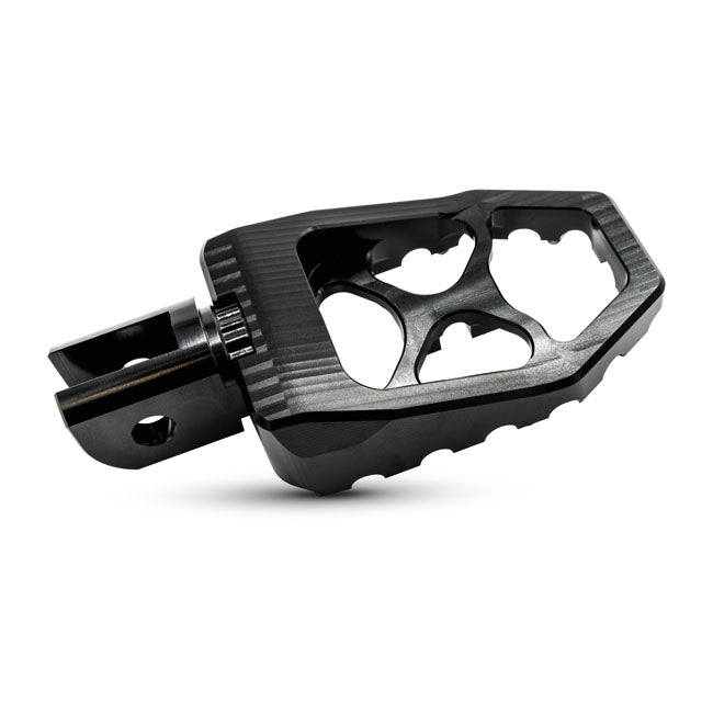 Burly, MX Evolution foot pegs. Black — 18-24 Softail with foot pegs (rider); Triumph Thruxton
