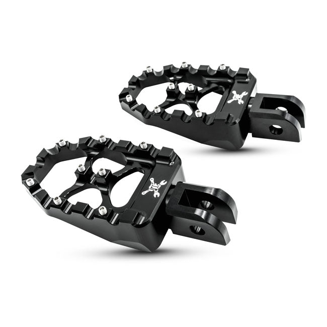 Burly, MX Evolution foot pegs. Black — 18-24 Softail with foot pegs (rider); Triumph Thruxton