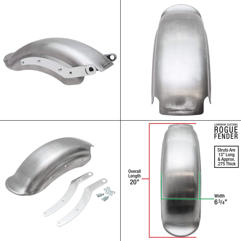 LOWBROW CUSTOMS ROGUE REAR FENDER & STRUTS FOR 1958-1984 BIG TWIN
