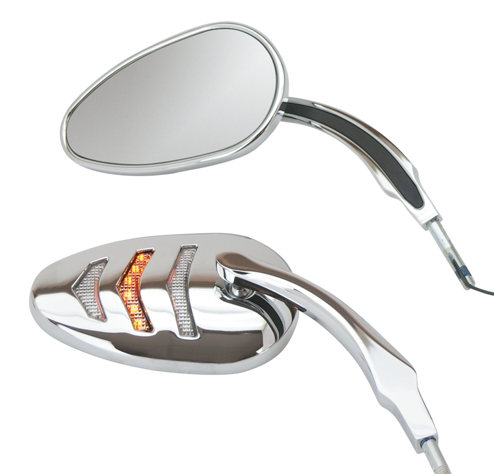 CHROME "DETONATOR" MIRRORS WITH BUILT-IN LED LIGHTS